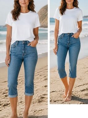 Fidelity Mid-Rise Cropped Capri Jeans in Blue Denim